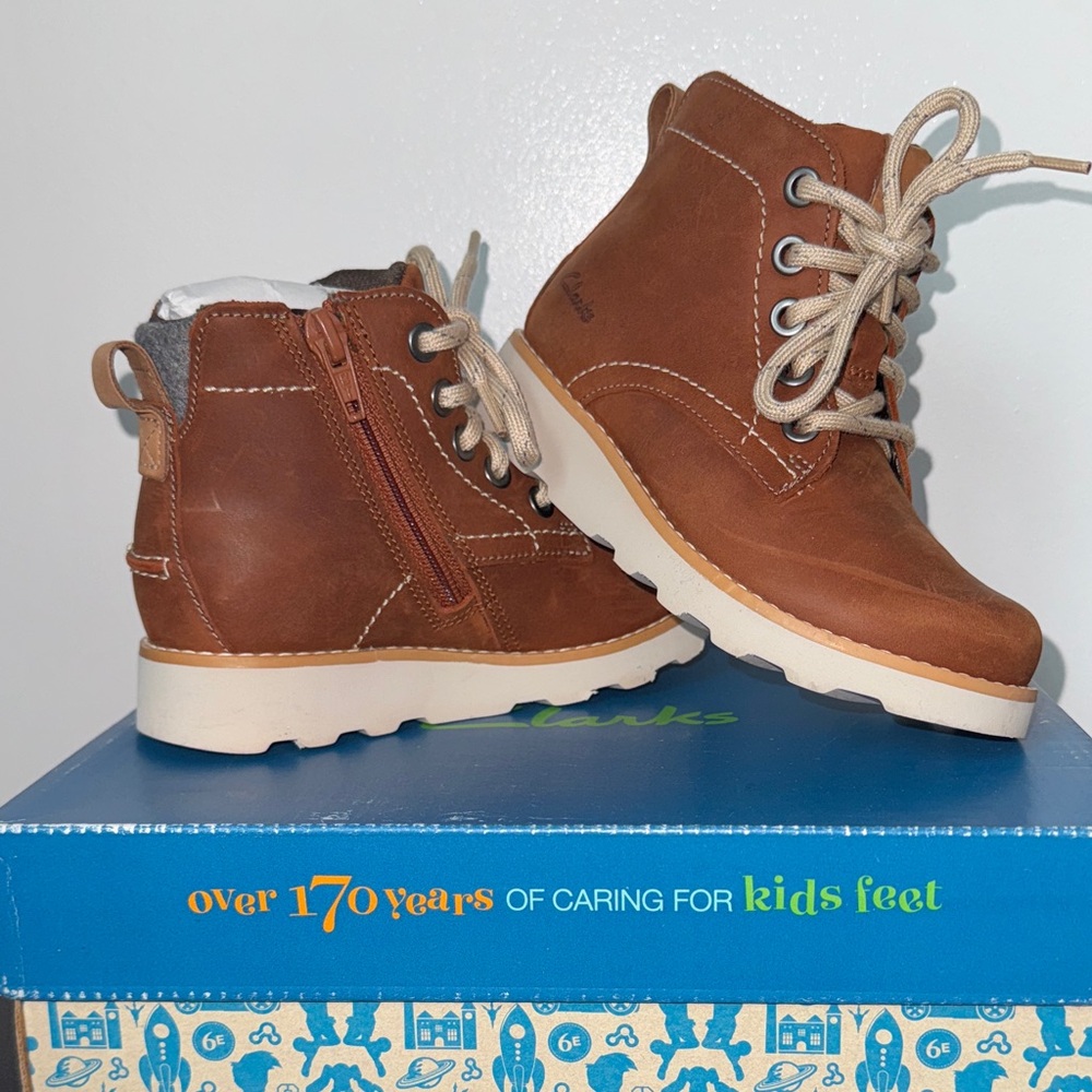 Clarks Tan Kids Boots with Cream Soles
